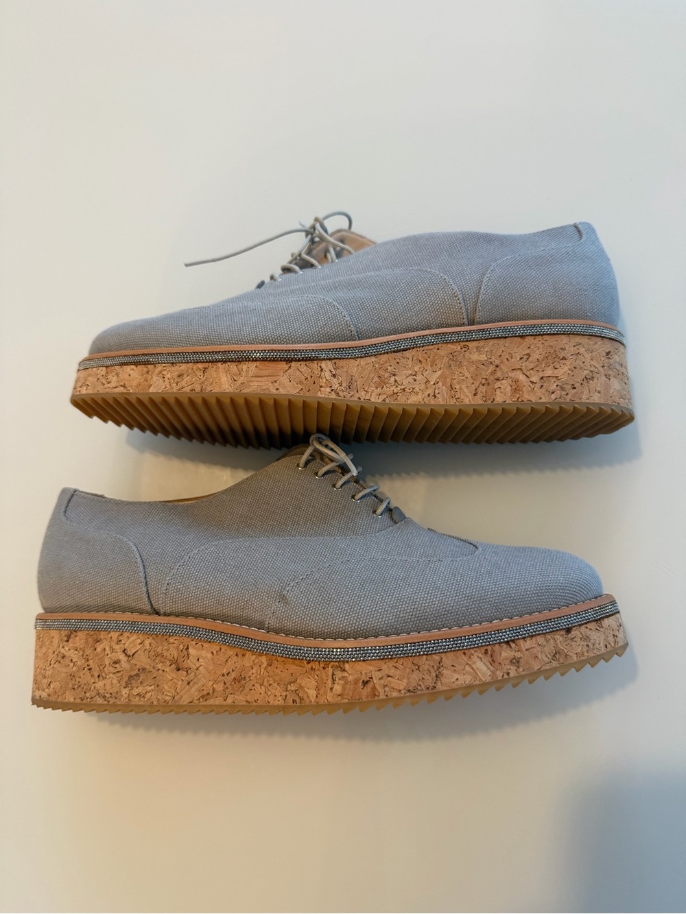 Fabiana Filippi Gray Canvas Wedge Oxfords with Cork Platform sz 9
